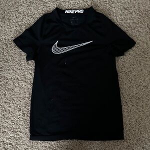 Boys Nike Pro Black Tee with White Swoosh